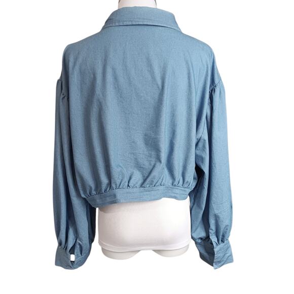 Western Crop Top Blouse XL Puffy Sleeves Mesh Sparkly Sequins Coquette Country - Picture 2 of 10